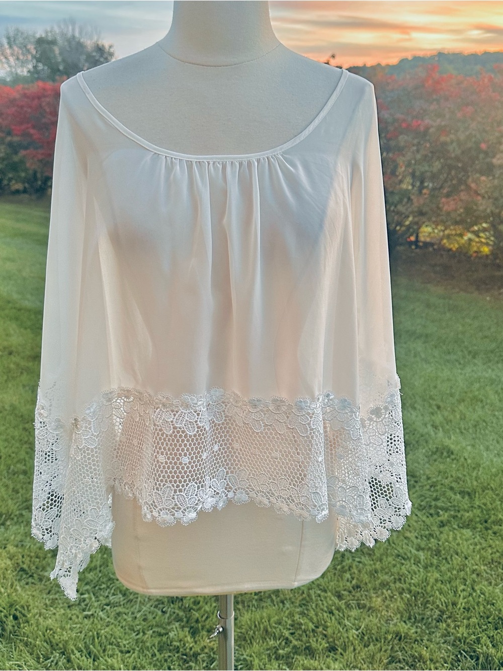 Charlotte Russe White Lace-Hem Poncho Top